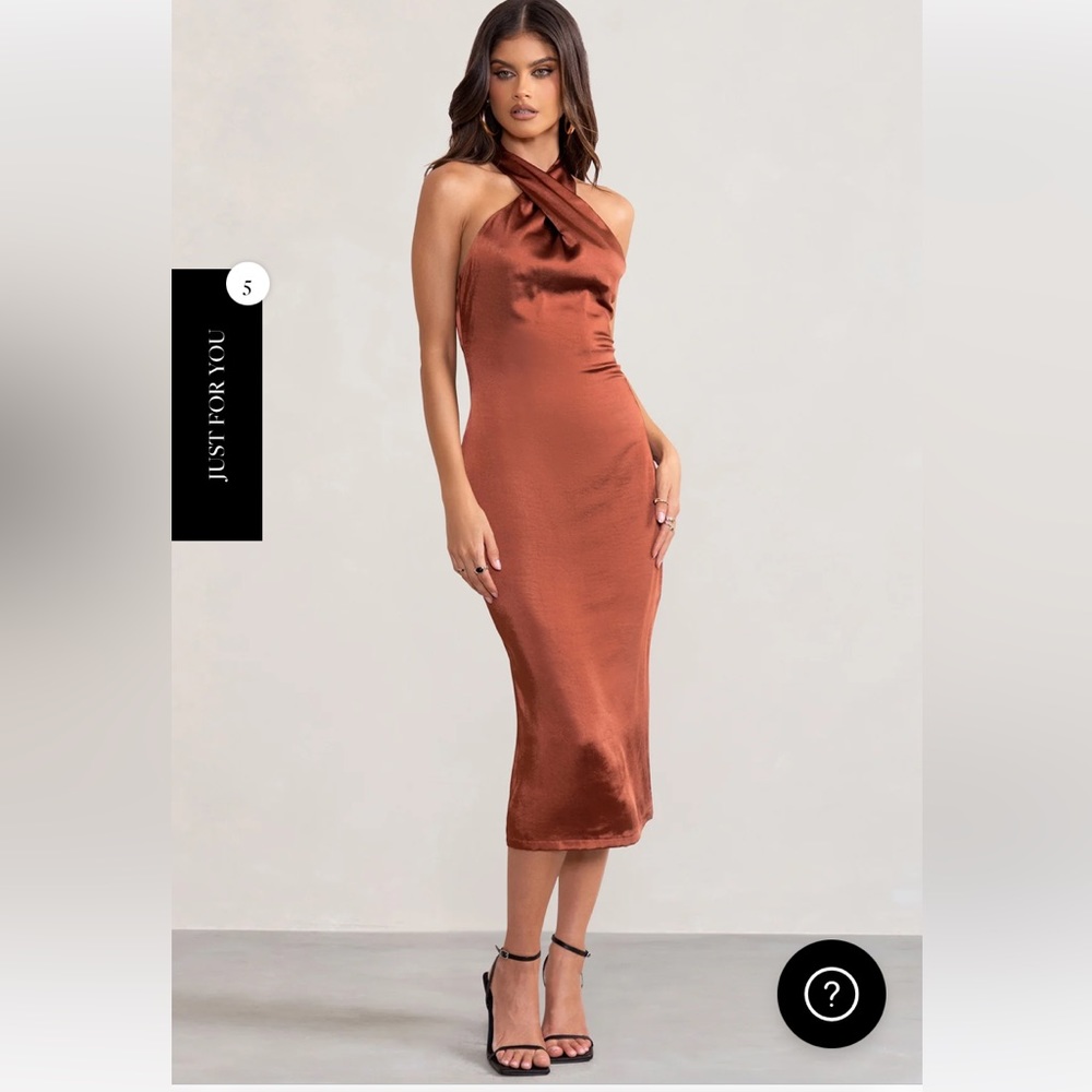 RUST CROSS OVER HALTER NECK MIDI DRESS